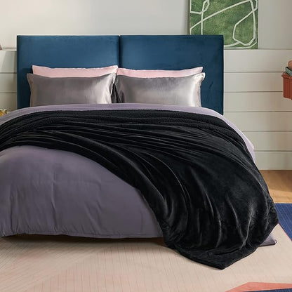 Bedsure GentleSoft Sherpa Fleece Blankets Queen Size for Bed - Thick and Warm Throw for Women and Men, Soft Fuzzy Plush Queen Blanket for Winter, Non-Heated, Black, 90x90 Inches