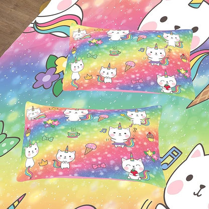 Tailor Shop Cat Comforter Sets King Size,Cat Bedding Sets for Girls Kids Teens Rainbow Comforter with 2 Pillowcase…