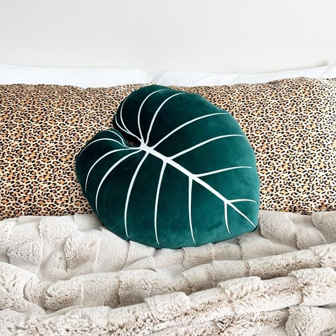Green Philosophy Co. - Philodendron Gloriosum Leaf Pillow- Forest Green