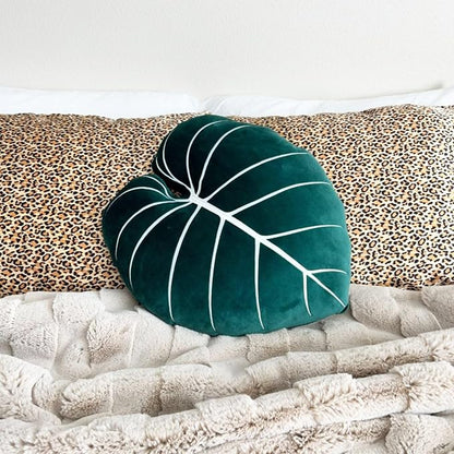 Green Philosophy Co. - Philodendron Gloriosum Leaf Pillow- Forest Green