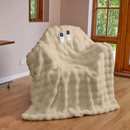 IUUI Electric Heated Blanket King 90''x100'',Luxury Faux Rabbit Fur Heating Throw Blankets,Fast Heating with 1/2/4/6/8/10 Hours,Overheat Protection, Quick Heating, Memory Function, Gift-Ready Design