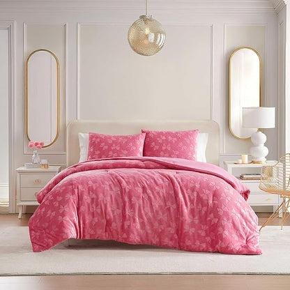 Betsey Johnson - Twin Comforter Set, Lightweight & Soft Plush Bedding with for Year Round Comfort, 2 Piece Bed Set with Matching Pillowcase (Flirty Bows Pink)