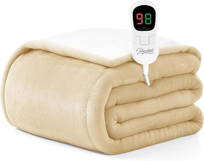 Homemate Electric Heated Blanket Twin Size - 62"x84" Heating Blanket Twin Size 1/2/4/6/8 Hours Auto-Off 10 Heat Level Over-Heat Protection Flannel Sherpa ETL Certification