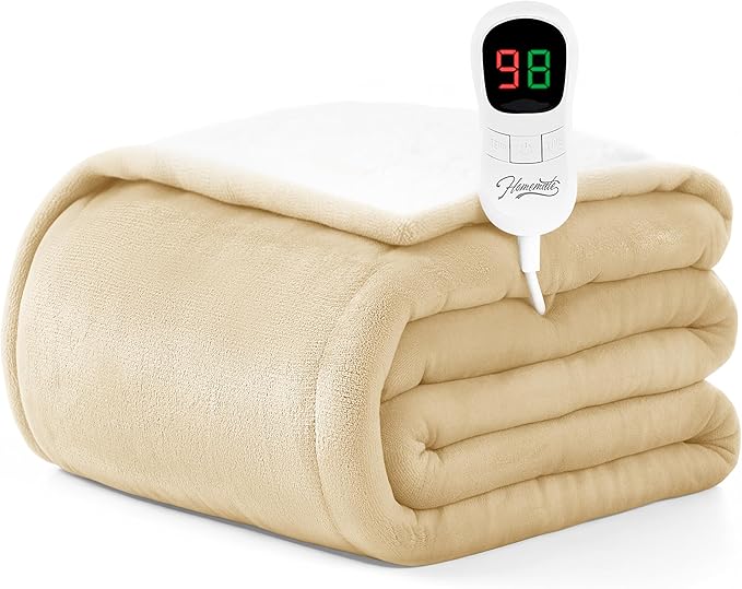 Homemate Electric Heated Blanket Full Size - 72"x84" Heating Blanket Full Size 1/2/4/6/8 Hours Auto-Off 10 Heat Level Over-Heat Protection Flannel Sherpa ETL Certification