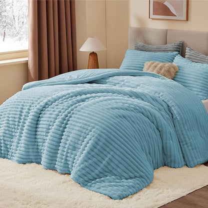 BEDELITE Fleece Twin Comforter Set -Super Soft & Warm Fluffy Light Blue Bedding, Luxury Fuzzy Heavy Bed Set for Winter with 1 Pillow case
