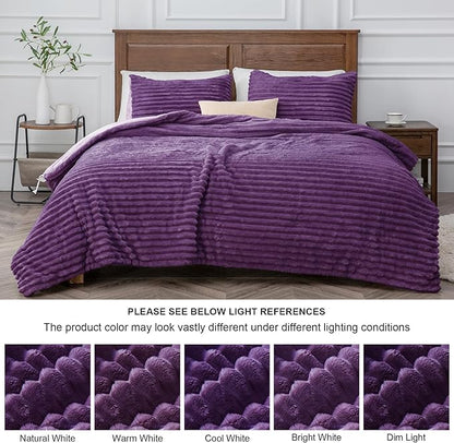 BEDELITE Fleece Twin Comforter Set -Super Soft & Warm Fluffy Purple Bedding, Luxury Fuzzy Heavy Bed Set for Winter with 1 Pillow case