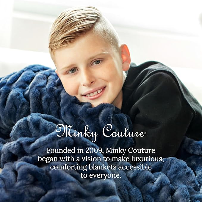 Minky Couture Hugs Blanket - Extra Plush Blanket for Premium Gifting - Stretchy Bubbled Cozy Throw - Silky Smooth - Durable & Machine-Washable - Travel-Friendly - Travel, Navy
