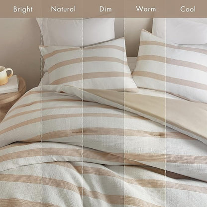 Madison Park Essentials Striped Comforter Set King/Cal King Size, Yarn-Dyed Reversible Comforter with Minimalist Stripes, Crinkled Texture Bedding Set for All-Season Lightweight Warmth, Merritt Taupe