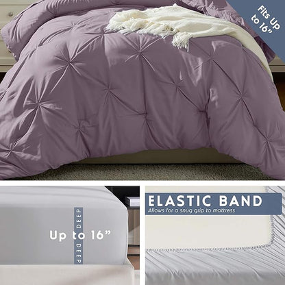 Nestl Twin Comforter Set 5 Piece - Pintuck Twin Bedding Set Grayish Purple, College Dorm Essentials for Girls and Boys Bed in a Bag Twin All Season, Twin Comforter Set with Sheets, Pillowcase and Sham