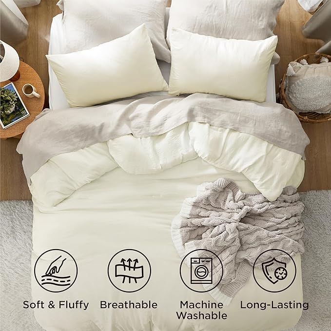 Bedsure California King Comforter Set, Ivory Soft Prewashed Bedding for All Seasons, 3 Pieces GentleSoft™ Bed Set, 1 Lightweight Comforter (104"x96") and 2 Pillowcases (20"x36")