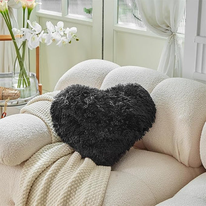 MOOWOO Fluffy Heart Pillow, Faux Fur Throw Pillow,Sherpa Plush Fluffy,Cute Soft Throw Cushion, Valentines Day,Thanks Giving Days,Christmas Day Decorative for Home Bed Couch Heart Shape