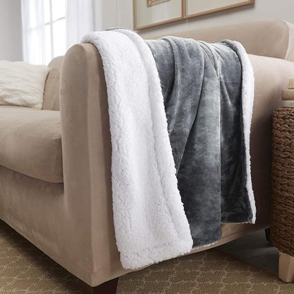 Genteele Sherpa Throw Blanket Super Soft Reversible Ultra Luxurious Plush Blanket, 60 x 80 inches, Gray/White