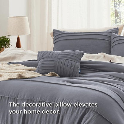 Bedsure King Comforter Set - 4 Pieces Pinch Pleat Bed Set, Dark Grey Boho Bedding for All Season, 1 Soft Comforter, 2 Pillowcases, 1 Decorative Pillow