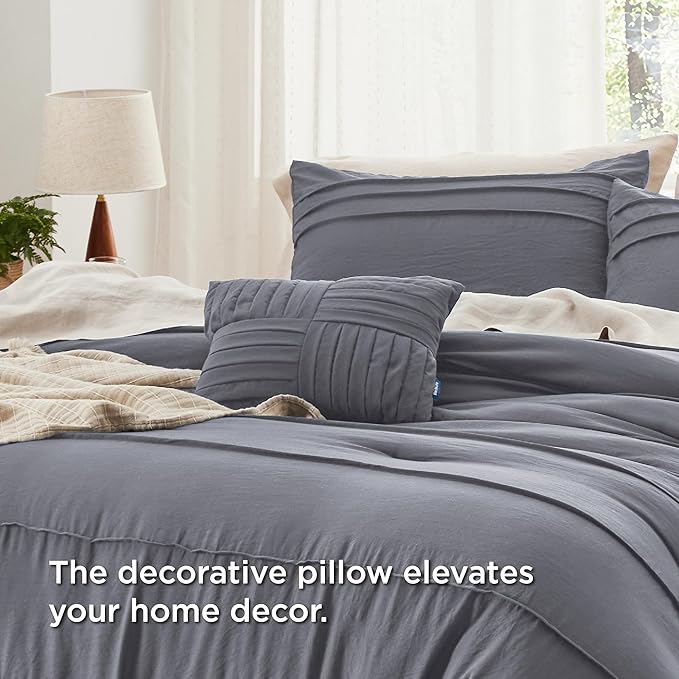 Bedsure California King Comforter Set - 4 Pieces Pinch Pleat Bed Set, Dark Grey Boho Bedding for All Season, 1 Soft Comforter, 2 Pillowcases, 1 Decorative Pillow