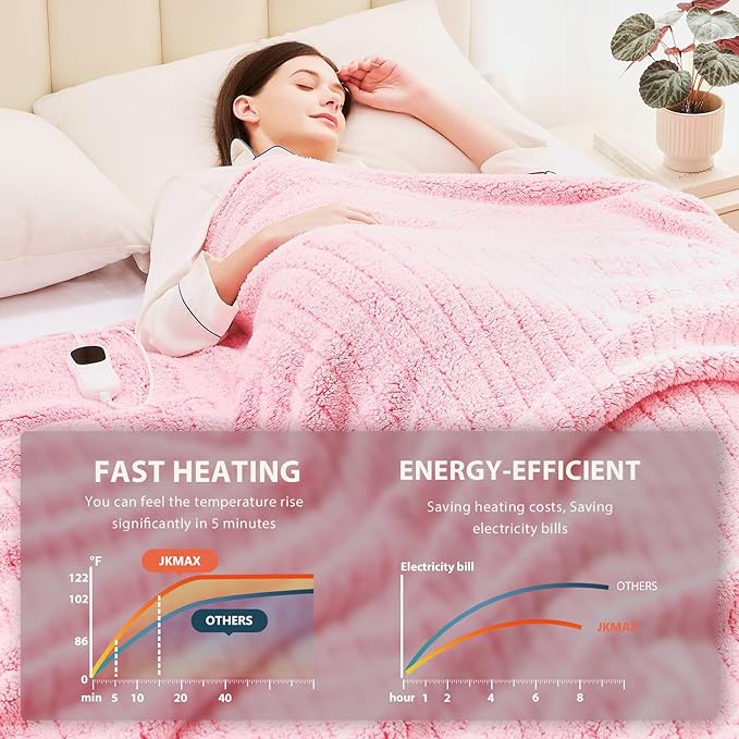 Heated Electric Blanket Queen Size - 84"x90" Flannel Heating Blanket with 10 Heating Levels & 5 Time Settings Over-Heat Protection, Winter Warmer for Adults with ETL Certification（Pink）