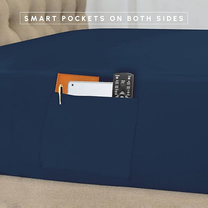 Elegant Comfort 8-Piece Pinch Pleated Comforter Set - All Season Complete Bed in a Bag, Includes 4pc Smart Sheet Set, Bed Skirt, Comforter, Matching Pillowcases and Shams, Twin/Twin XL, Sapphire Blue