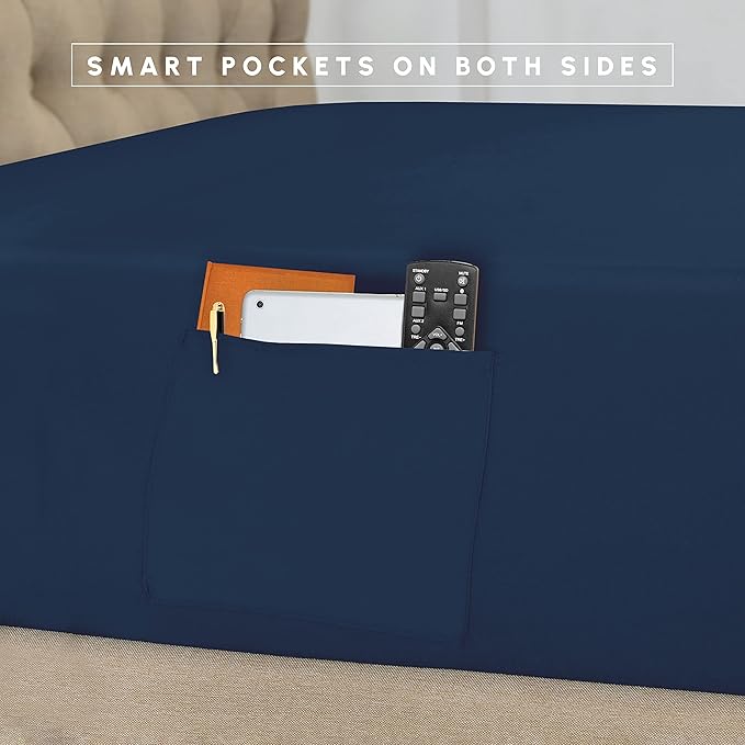 Elegant Comfort 8-Piece Pinch Pleated Comforter Set - All Season Complete Bed in a Bag, Includes 4pc Smart Sheet Set, Bed Skirt, Comforter, Matching Pillowcases and Shams, King/Cal King, Sapphire Blue