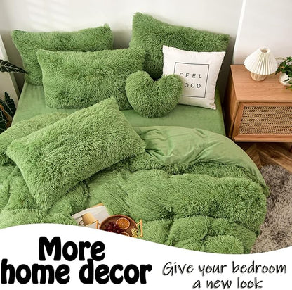 MorroMorn Fluffy Heart Throw Pillows, Shaggy Decorative Pillow for Sofa Couch Bed, Cute Room Decor Decorations for Women Girls Kids (Green)