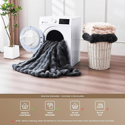 Heated Blanket Queen 84''x 90'', Fast Heating Electric Blanket Ultra-Soft Faux Rabbit Fur with 5 Heat Levels & 5H Auto Shut-Off, Overheat Protection, Machine Washable