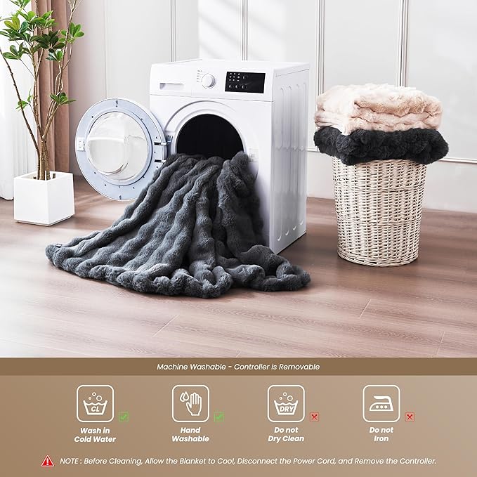Heated Blanket Throw 50''x60'', Fast Heating Electric Blanket Ultra-Soft Faux Rabbit Fur with 5 Heat Levels & 5H Auto Shut-Off, Overheat Protection, Machine Washable