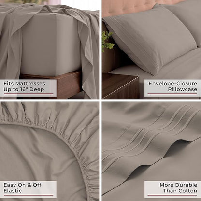 Mellanni King Sheets Set - 4 PC Iconic Collection Bedding - Hotel Luxury, Extra Soft, Cooling Bed Sheets - Wrinkle, Fade, Stain Resistant (King, Tan)