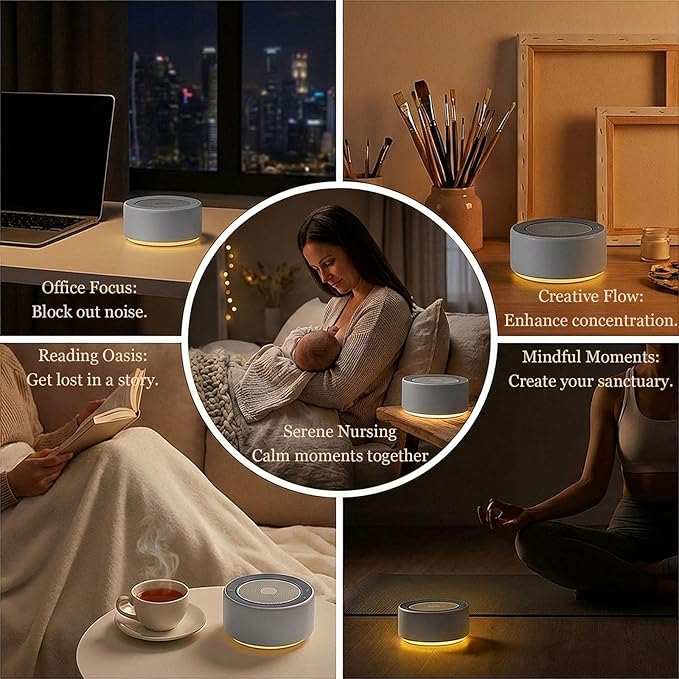 Kipcush White Noise Machine with Night Light – Nursery Sound Machine with Soft Non-Glare Lamp, 30 Soothing Sounds, 8 Color Lights, Up to 8-Hour Timer for Baby & Adults