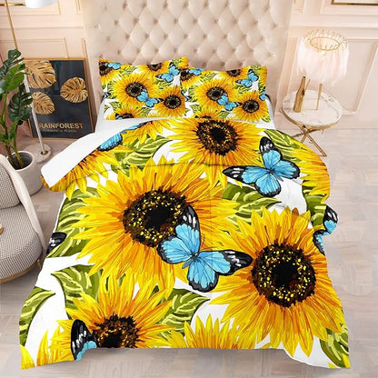 Tailor Shop Yellow Comforter Sets Full Size Girls Sunflower Bedding Set Butterfly Comforter for Kids Women with 1 Comforter 1 Pillowcase