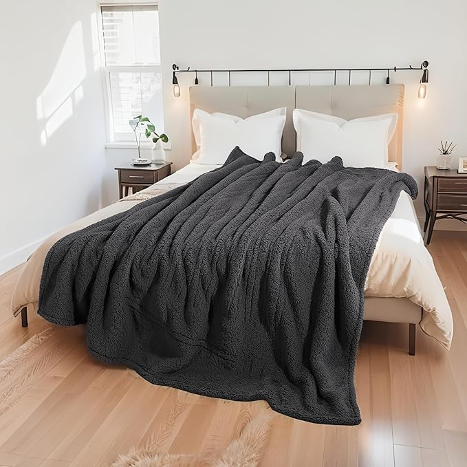 Electric Heated Blanket Twin Size 62"×84" with 9 Heating Levels & 1-10Hs Auto Off, Heating Blankets Double Sided Plush Sherpa, Energy Efficient, Machine Washable, Dark Gray