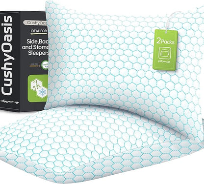 Shredded Memory Foam Pillow for Sleeping, Cooling Bed Pillows Set of 2, Adjustable Pillows for Side, Back, Stomach Sleepers with Washable Pillowcase (King Size, Blue)