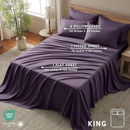 King Size Sheets Set - 6 Piece Luxuriously Soft & Cooling Sheets King Size - Ultra Soft 16" Deep Pocket King Sheet Set - Fitted Sheet & Pillowcase Sets (King Purple)