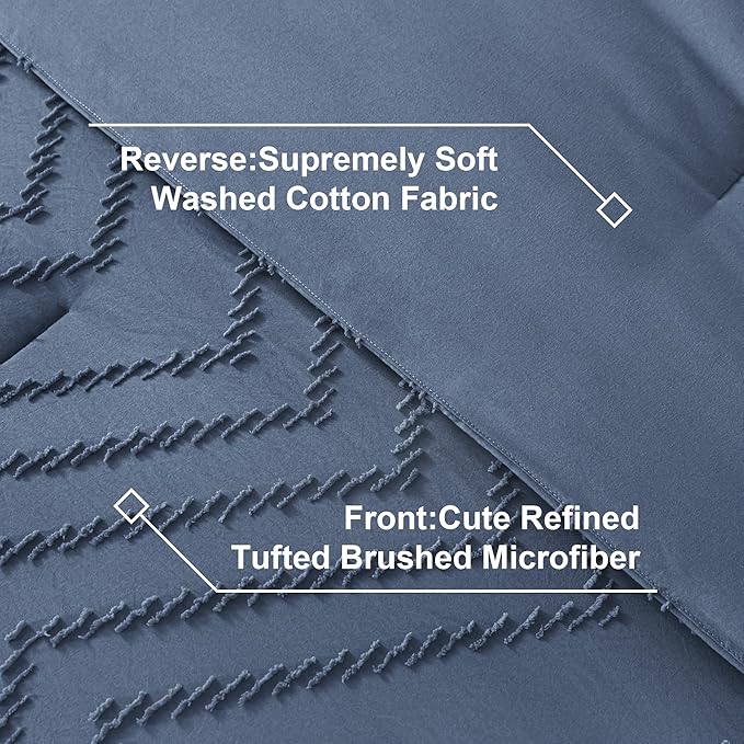 Litanika Full Size Comforter Set with Sheets Ocean Blue - 7 Pieces Bed in a Bag Full Chevron Tufted Complete Bedding Sets with Comforter, Sheets, Pillowcases & Shams