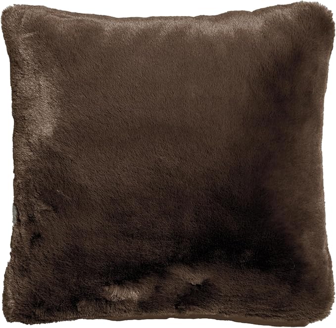 UnHide Squish - Faux Fur Pillow - Extra Soft Throw Pillow - Square Shaped Pillow, Polyester Fill - Machine Washable - Perfect for Living Room, Bedroom, or Guest Room - 20” x 20” - Chocolate Hair