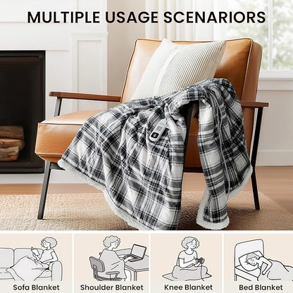Heated Blanket Electric Throw-50''x60''Ultra Soft Cozy Plaid Flannel Fast Heating Electric Blanket with 10 Heat Levels & 10 Hrs Auto Off, ETL Certified, Keep Warm in Home Office (Grey)