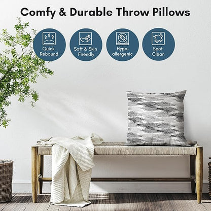 Americanflat 20x20 Throw Pillow with Sewn-in Insert - All-in-One Decorative Pillows - No Cover Needed - Soft and Durable Cushion for Bed or Sofa - Polyester - Black, Grey and White