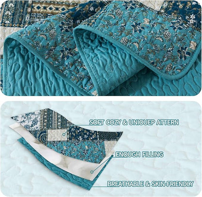 BEDIFANY Cotton King Size Quilt Set, Lightweight Bedspread King Size Coverlet Boho King Quilt, Soft Farmhouse King Quilt Bedding Sets for Bed Decorations for All Seasons (3 Pieces, Blue)
