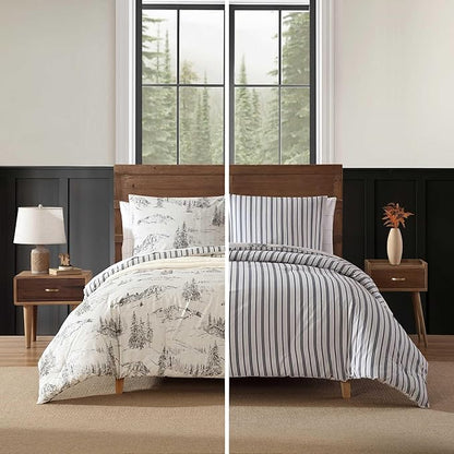 Eddie Bauer - Full/Queen Comforter Set, Reversible Bedding with Matching Sham(s), Super Soft and Cozy Home Decor (Rocky Mountain Cabin Grey, Queen)