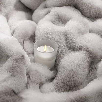 Touchat Luxury 1000GSM Faux Rabbit Fur Throw Blanket, Super Heavy Warm Cozy Grey Blankets for Couch Bed Sofa, Ruched Plush Fuzzy Elegant Soft Reversible Mink Blanket for Living Room Bedroom