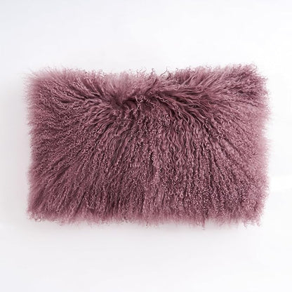Genuine Mongolian Lamb Fur Pillow Cover – 12"x20" Rectangular Cushion Case – Soft Curly Wool Decorative Accent for Sofa, Bed, or Chair (Rose Taupe)