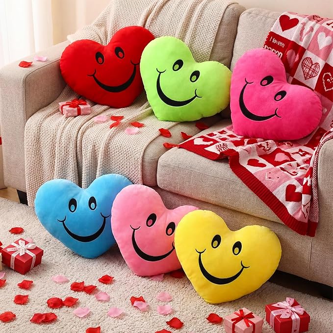 Novabright 6 Pcs Valentines Day Heart Pillows 12", Love Heart Shaped Pillow Plush Throw Pillow, Cute Colourful Pillows for Gifts Valentines Day Living Room Bedroom Decor