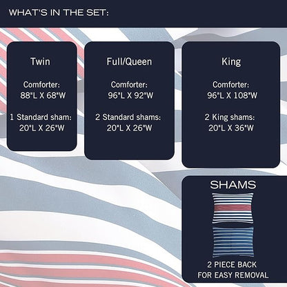 Nautica - King Comforter Set, Ultra Soft Bedding with a Woven Textured Feel, Medium Weight for Year Round Comfort, 3 Piece Bed Set with Matching Pillowcases (Kennedy Stripe Navy)