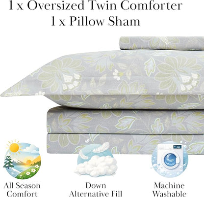 Southshore Fine Living, Inc. Infinite Blossom Collection - Twin Bedding Set, Premium Bedding, All-Season Down Alternative, Easy Care, Oversized 2-Piece Lightweight Comforter Set, Twin/XL, Blue