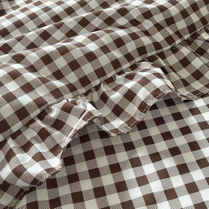 NSNLGSGC Mocha Ruffle Gingham Comforter Set Twin, Pre-Washed Ruffled Coffee Plaid Checked Comforter Bedding, 2 Pieces Vintage Farmhouse Grid Bedding Set(Mocha Gingham, Twin)