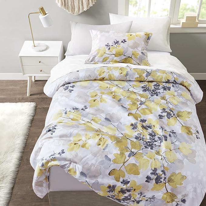 Madison Park Bed in A Bag - Trendy Casual Design Cozy Comforter with Complete Sheet Set with Side Pocket, All Season Cover, Matching Shams, Twin, Alexis, Leaf Yellow 6 Piece