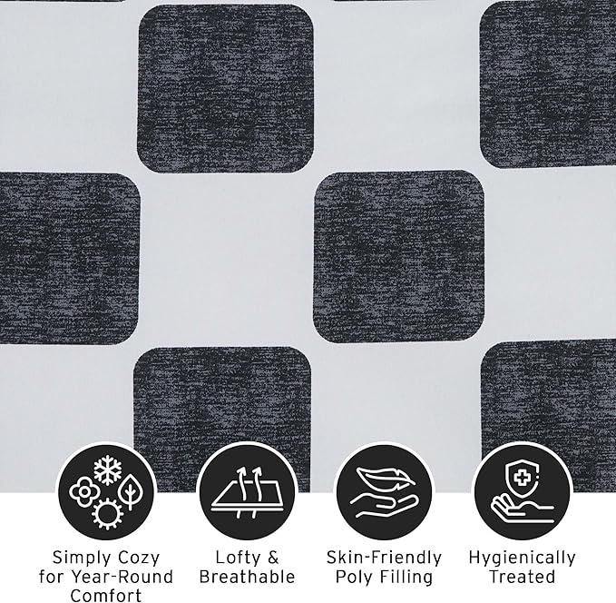 Intelligent Design Comforter Set Chic Black & White Checkered Print, Modern Lightweight All Season Bed Set, Sham, Décor Pillows, Miley, Twin/Twin XL, Black/White 4 Piece