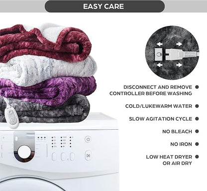 Codi Soft Oversize Heated Throw Blanket, Marble Grey Faux Fur with Fuzzy Sherpa Back | 60 x 70 Oversized Electric Throws for Couch | 3 Heat Setting with 2H Auto Shut Off, 6ft Power Cord | Washable