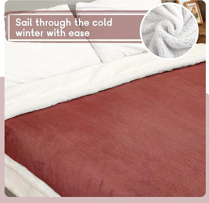 Heated Blanket Electric Blanket Full Size 72''x84'' with 9 Heating Levels, 1-10 Hour Auto Shut Off, Machine Washable, Flannel & Sherpa Soft Warming Blanket for Couch, Bed, Office - Brick Red