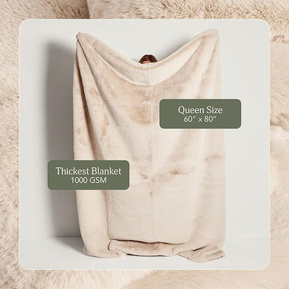 UnHide Marshmallow - Faux Fur Blanket - Heavy Weight, Extra Soft Blanket - Made from Recycled Materials - Machine Washable - Medium (60" x 80") - Beige Bear