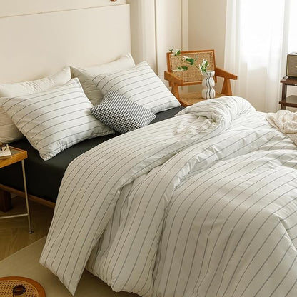 CLOTHKNOW Striped Comforter Set Twin/Twin XL White Black Bedding Comforter Sets Black Stripes Comforter White Farmhouse Bedding Sets
