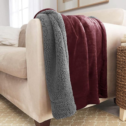 Genteele Sherpa Throw Blanket Super Soft Reversible Ultra Luxurious Plush Blanket, 50 x 60 inches, Rich Burgundy Red/Gray