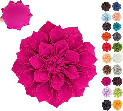 Fennco Styles Handmade 3D Heart-Shaped Petals Flower Decorative Filled Throw Pillow 13" Round - Fuchsia Floral Pillow for Couch, Home Décor and Holiday, Housewarming Gift